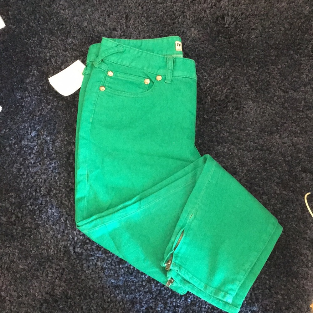 Free People emerald green zip ankle jeans